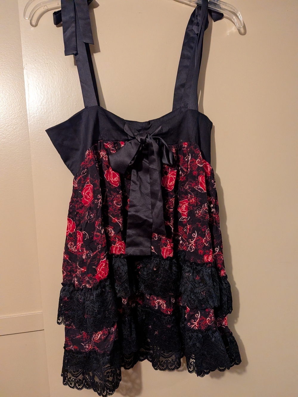Hot Topic X Disney Beauty And The Beast Black and Red Rose LaceTrim Babydoll Top - Picture 3 of 4